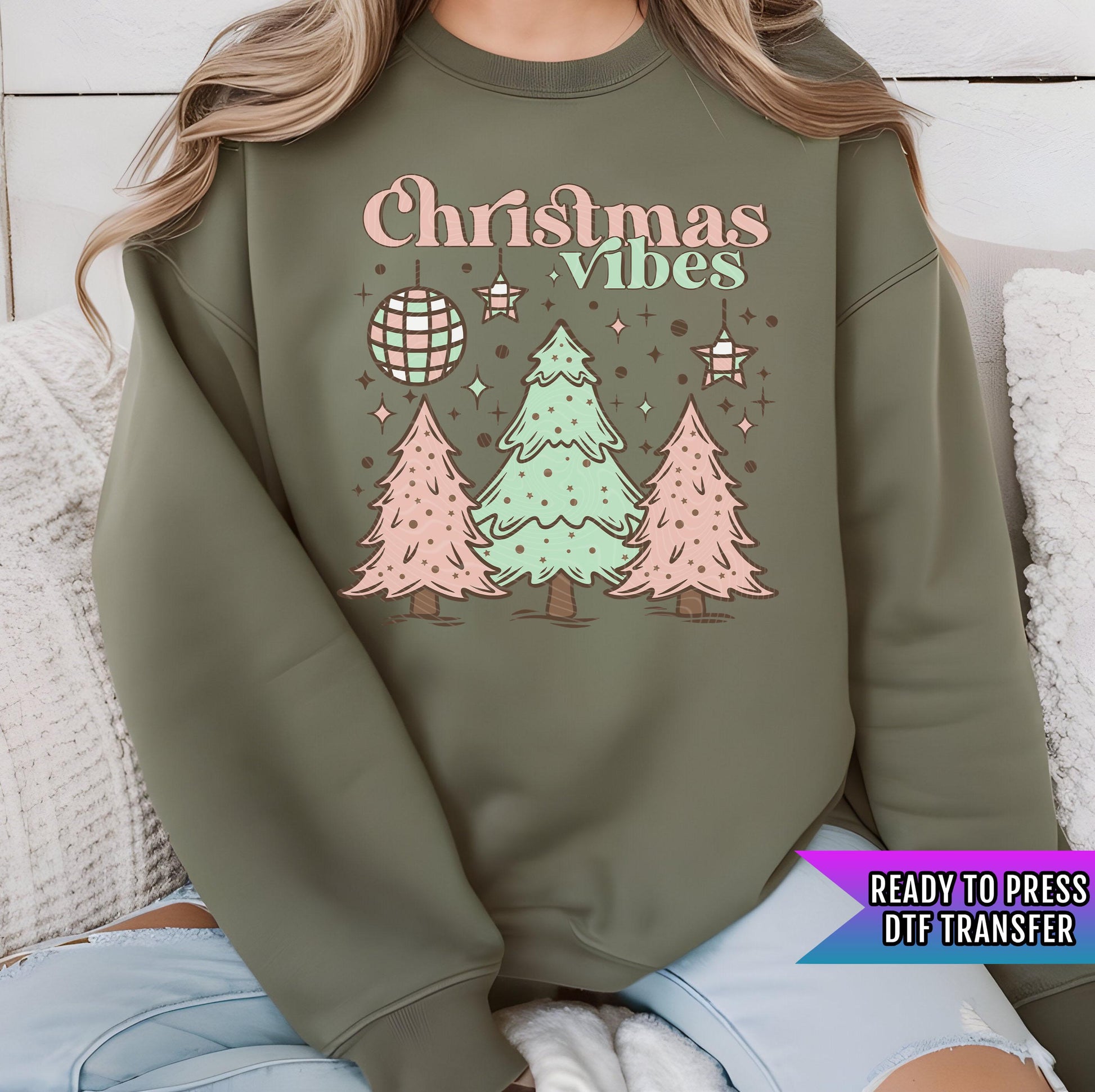 Christmas Vibes DTF Transfers Ready For Press, Merry Christmas DTF Prints, Heat Press Transfer, Direct To Film, Christmas Trees Dtf Transfer