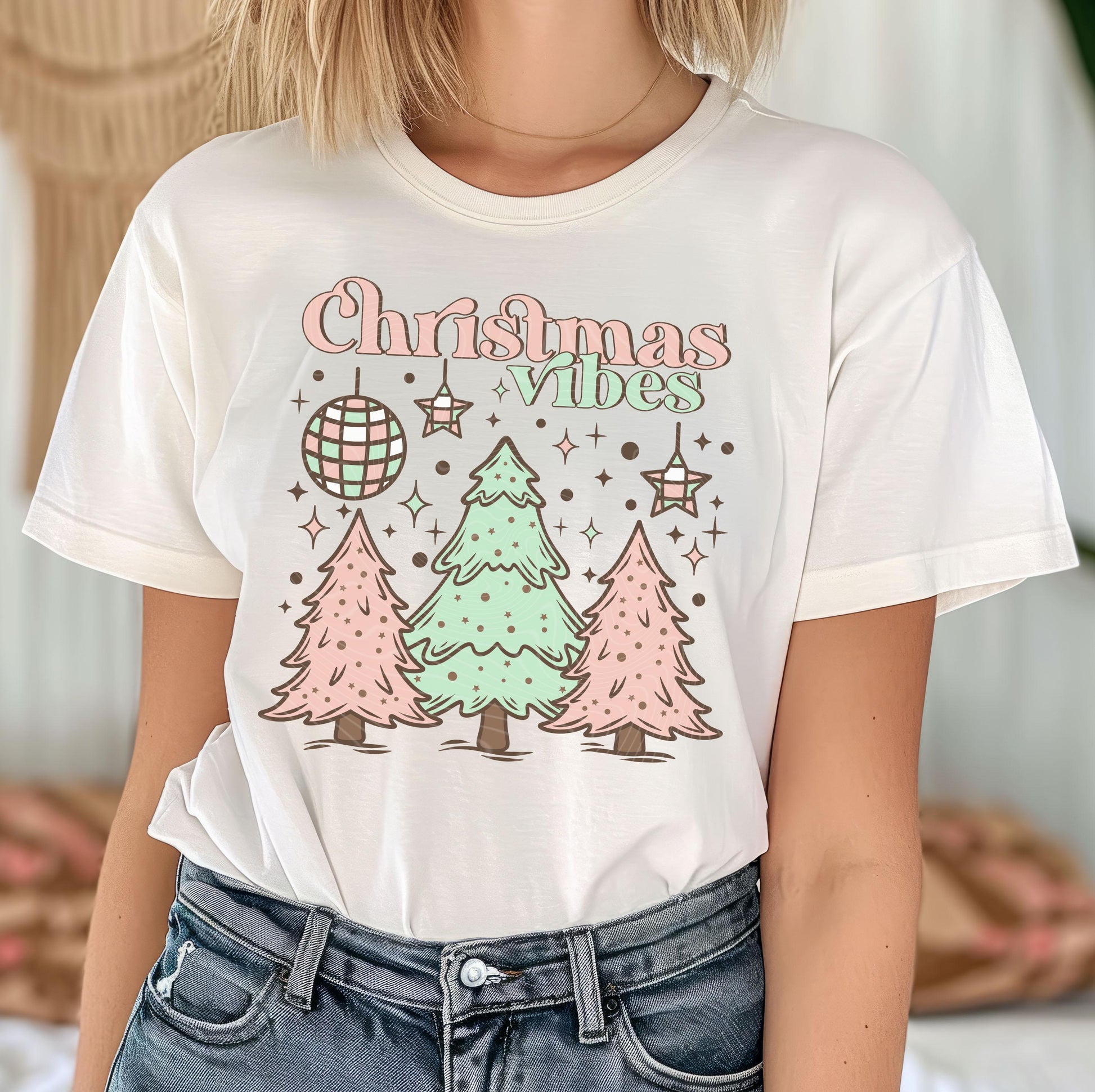 Christmas Vibes DTF Transfers Ready For Press, Merry Christmas DTF Prints, Heat Press Transfer, Direct To Film, Christmas Trees Dtf Transfer