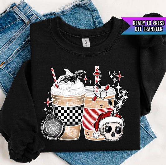Spooky Christmas Coffee DTF Transfer Ready For Press, Merry Christmas DTF Print, Heat Press Transfer, Direct To Film, Christmas Skeleton Dtf