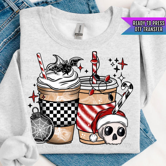 Spooky Christmas Coffee DTF Transfer Ready For Press, Christmas Coffee DTF Print, Heat Press Transfer, Direct To Film,Christmas Skeleton Dtf