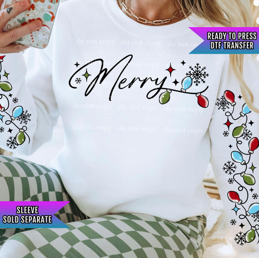 Merry Lights DTF Transfer Ready For Press, Merry Christmas DTF Print, Heat Press Transfer, Direct To Film, Snowflake,Winter Season Dtf Print