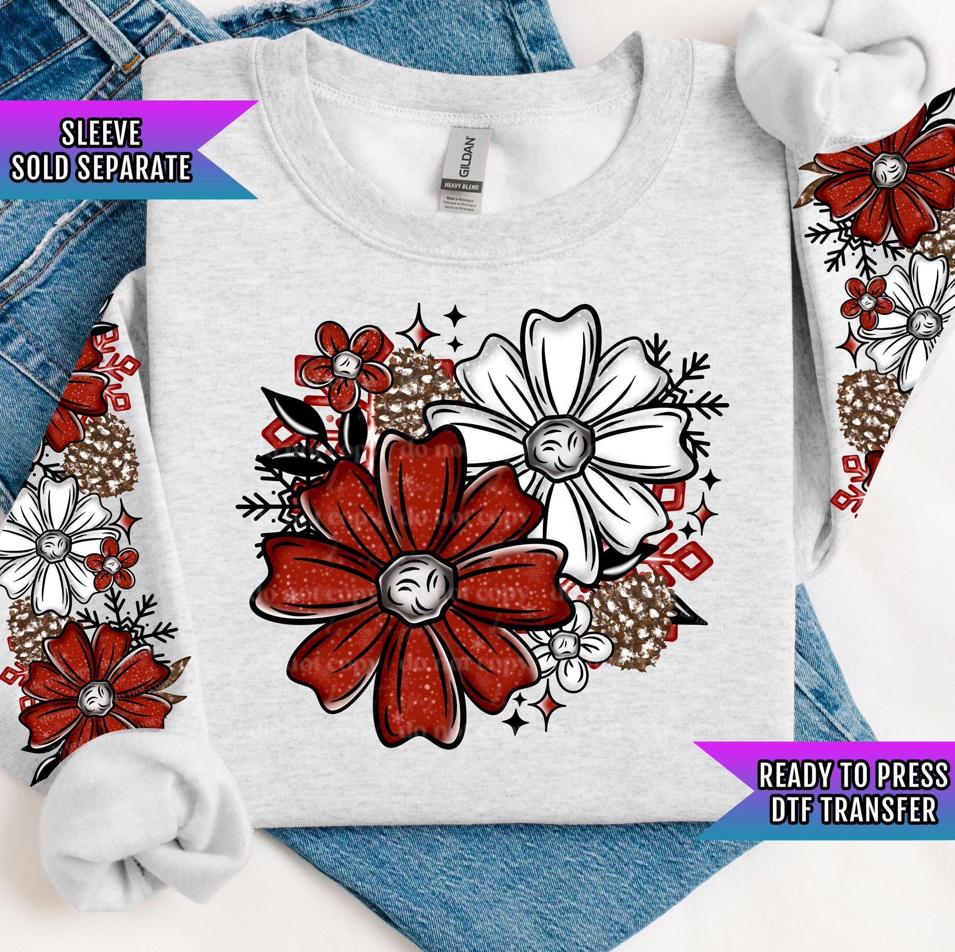 Christmas Florals DTF Transfers Ready For Press, Merry Christmas DTF Print, Heat Press Transfers, Direct To Film, Christmas Trees Dtf Prints