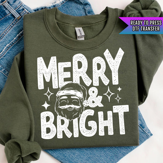 Merry And Bright DTF Transfers Ready For Press, Merry Christmas DTF Prints, Heat Press Transfers, Direct To Film, Santa Claus Dtf Transfers