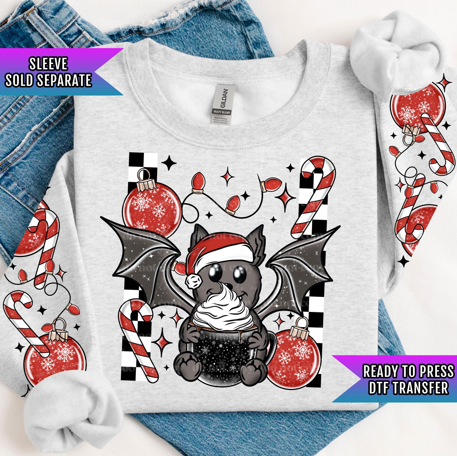 Santa Bat DTF Transfer Ready For Press, Merry Christmas DTF Print, Heat Press Transfer, Direct To Film, Peppermint Dtf, Christmas Lights Dtf