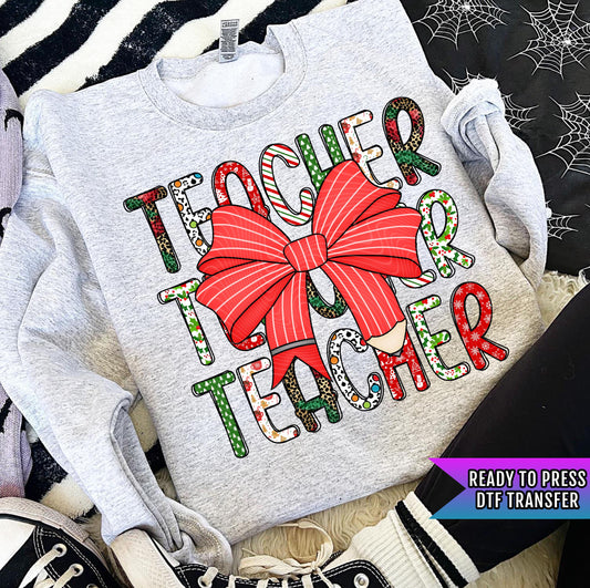 Christmas Teacher DTF Transfers Ready For Press, Christmas DTF Prints, Heat Press Transfer, Direct To Film, Santa, Hot Cocoa, Christmas Tree