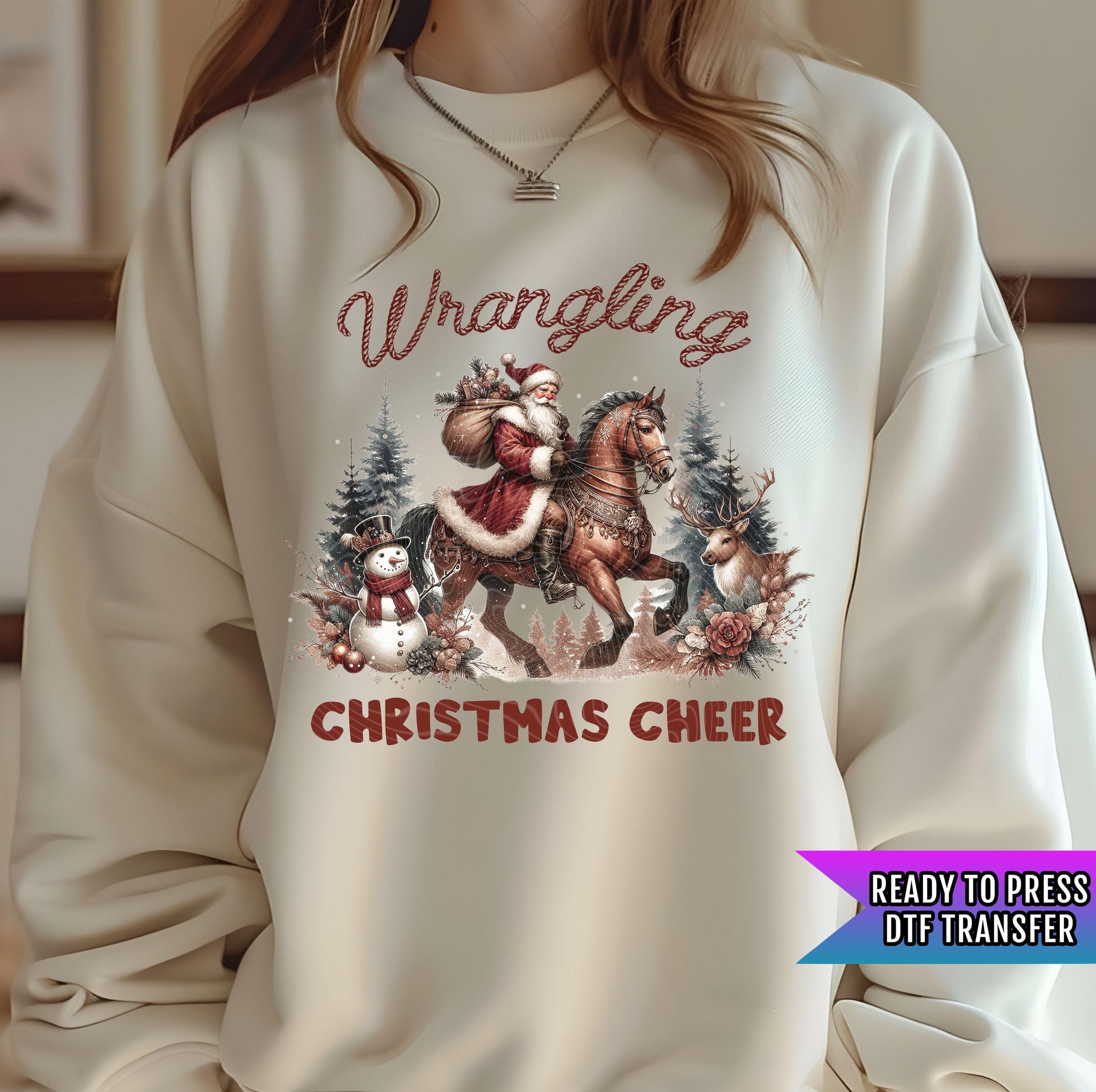 Wrangling Christmas Cheer DTF Transfer Ready For Press, Christmas DTF Print, Heat Press Transfer, Direct To Film,Christmas Snowman Dtf Print