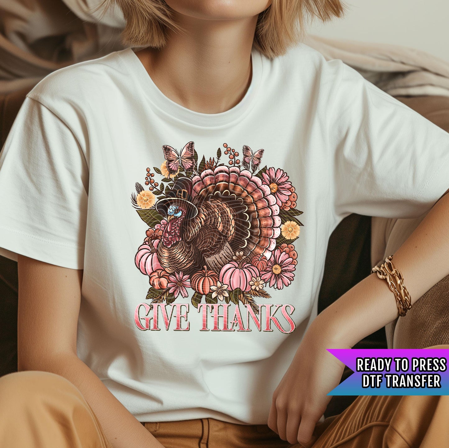 Give Thanks DTF Transfer Ready For Press, Thanksgiving DTF Transfers, Autumn Transfer, Gobble Dtf Print, Heat Press Transfer, Direct To Film