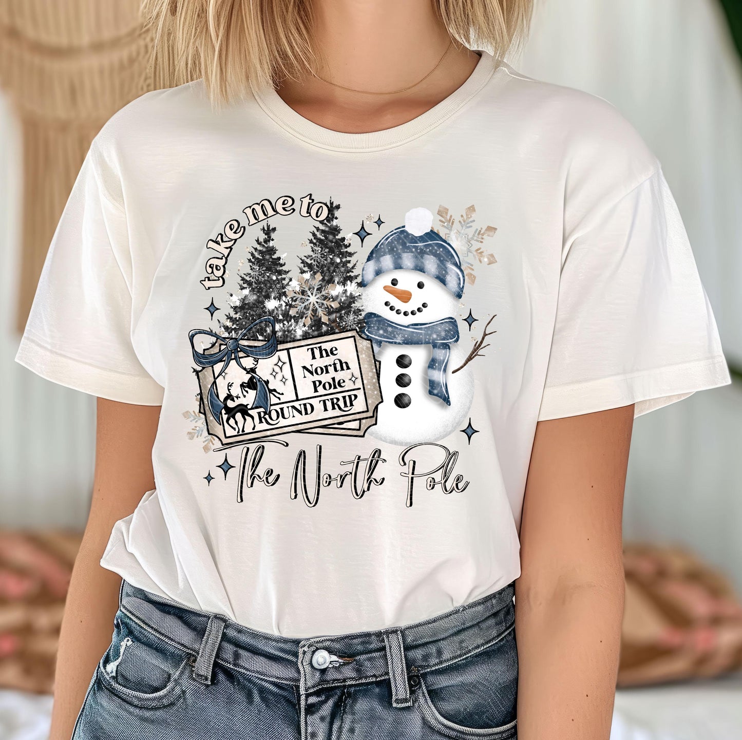 The North Pole DTF Transfer Ready For Press, Christmas DTF Print, Heat Press Transfer, Direct To Film, Take Me To The North Pole Round Trip