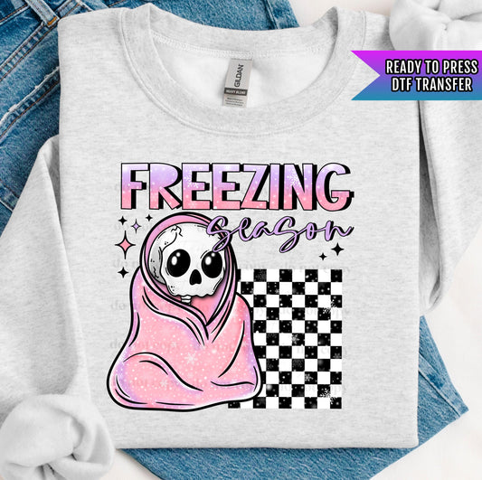 Freezing Season DTF Transfer Ready For Press, Christmas DTF Prints, Heat Press Transfers, Direct To Film, Skeleton, Snowflakes Dtf Transfers