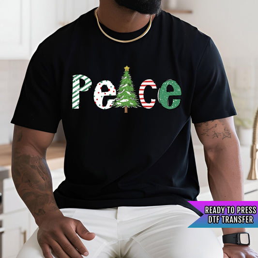Peace Tree DTF Transfer Ready For Press, Merry Christmas DTF Print, Heat Press Transfer, Direct To Film, Snowflakes Dtf Print, Winter Season