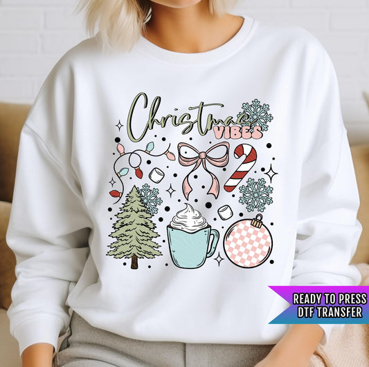 Christmas Vibes DTF Transfer Ready For Press, Merry Christmas DTF Prints, Heat Press Transfer, Direct To Film, Happy Holidays Days Dtf Print