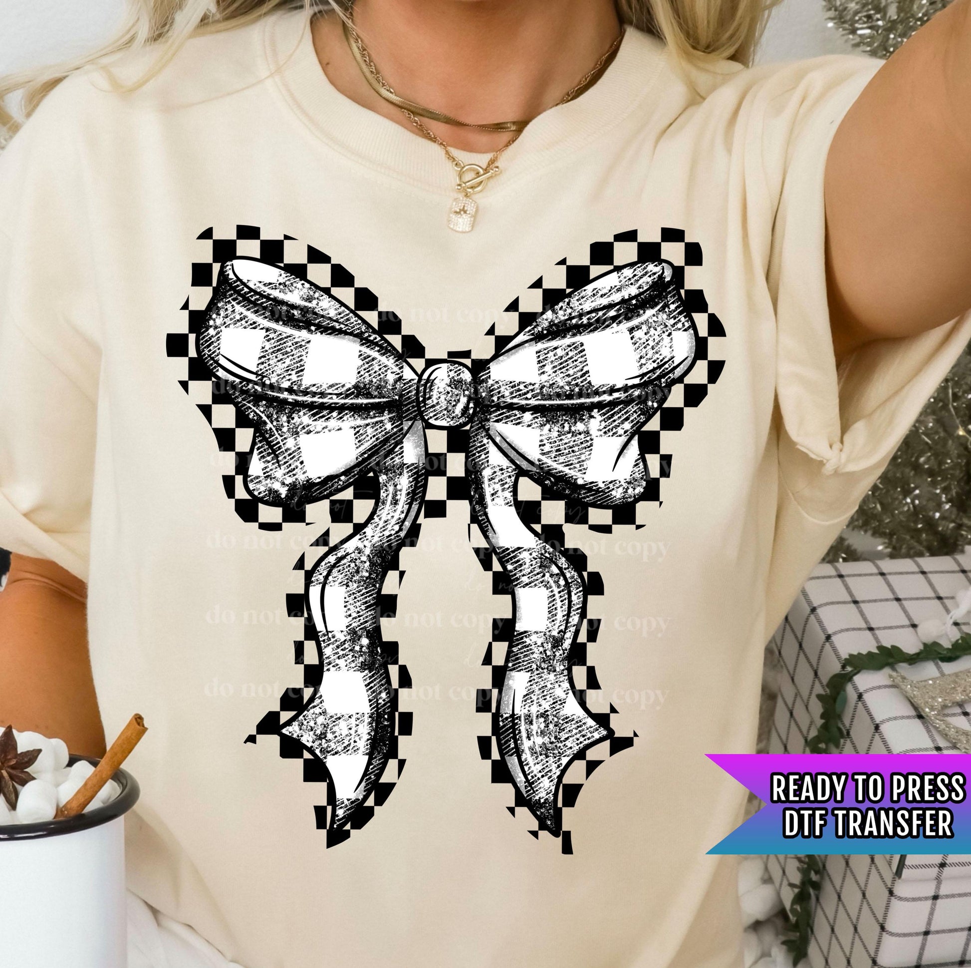 Black Plaid Bow DTF Transfers Ready For Press, Merry Christmas DTF Prints, Heat Press Transfers, Direct To Film, Coquette Bow Dtf Transfers