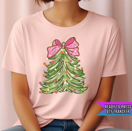 Floral Christmas Tree DTF Transfers Ready For Press, Merry Christmas DTF Prints, Heat Press Transfer, Direct To Film, Coquette Christmas Dtf
