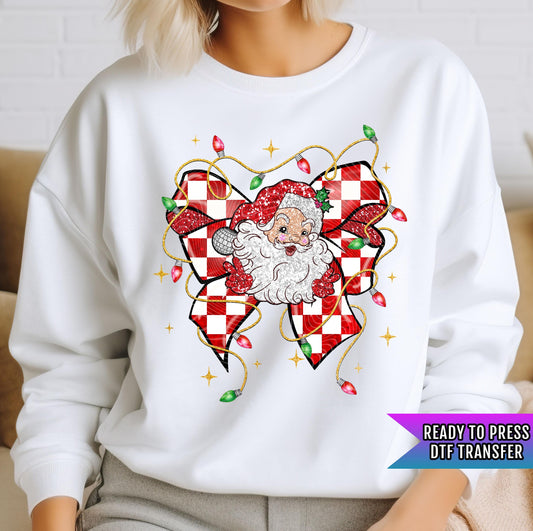 Christmas Coquette Bow DTF Transfers Ready For Press, Merry Christmas DTF Prints, Heat Press Transfer, Direct To Film, Retro Santa Claus Dtf