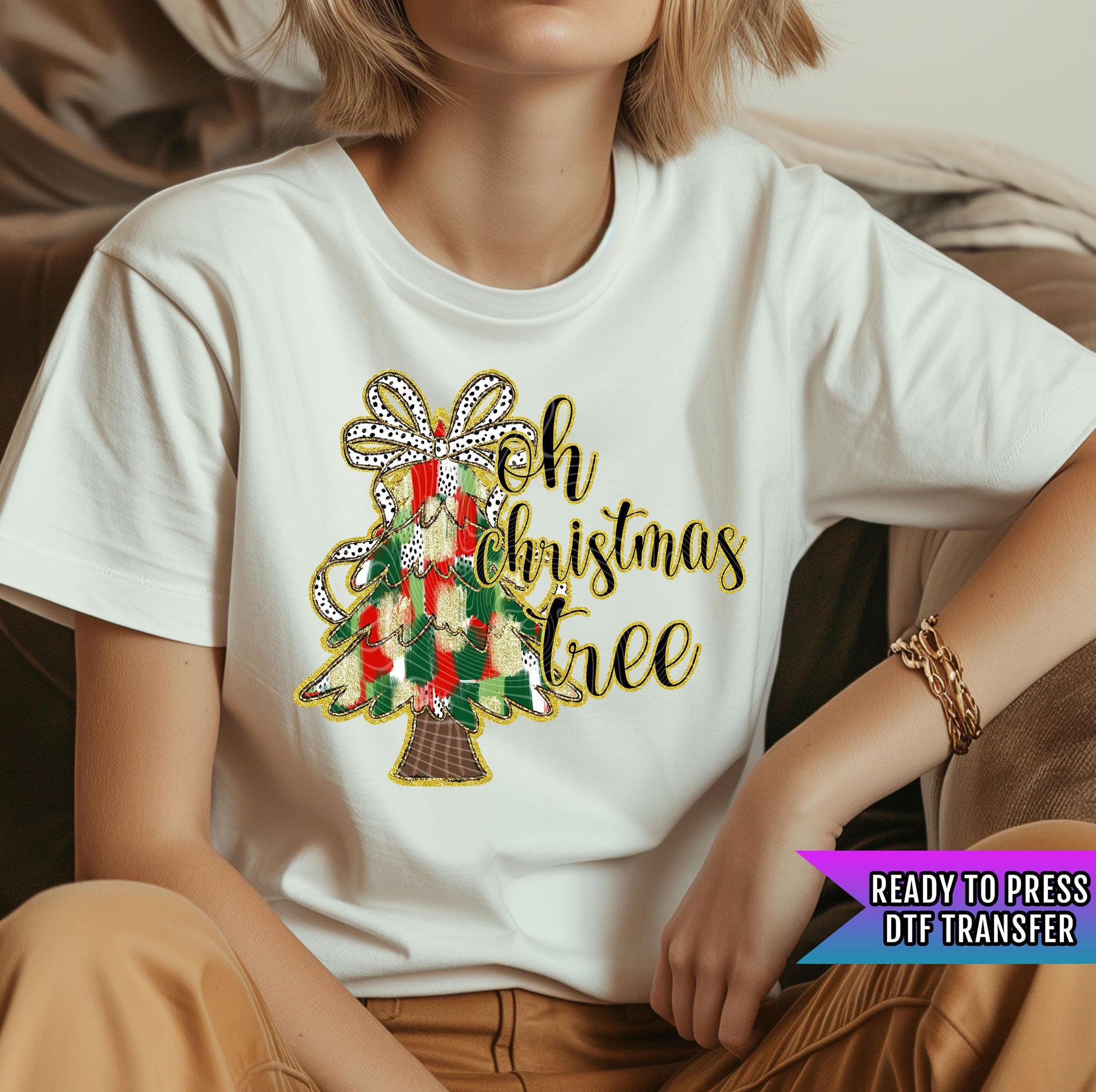 Oh Christmas Tree DTF Transfers Ready For Press, Christmas Coquette Bow DTF Prints, Heat Press Transfers, Direct To Film, Winter Holiday Dtf
