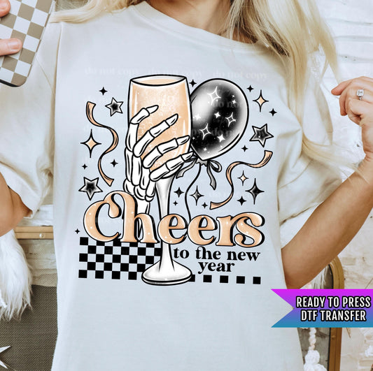 Cheers To The New Year DTF Transfers Ready For Press, Christmas Retro DTF Print, Heat Press Transfer, Direct To Film, Holiday Days Dtf Print