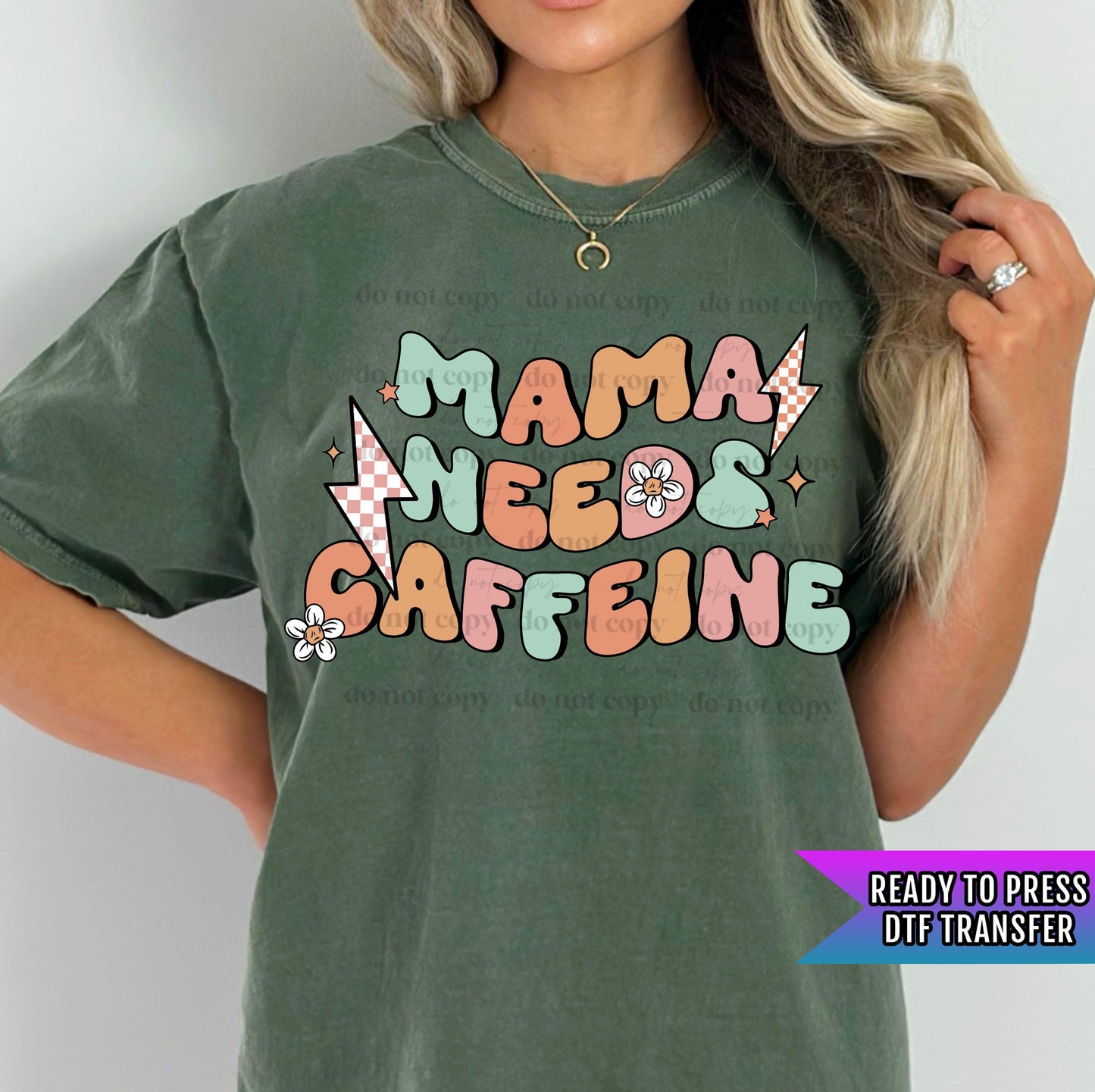 Mama Needs Caffeine DTF Transfer, Mom DTF Transfer Ready For Press, Heat Press Transfer, Retro Mama Transfer, Direct To Film, Mom Dtf Prints