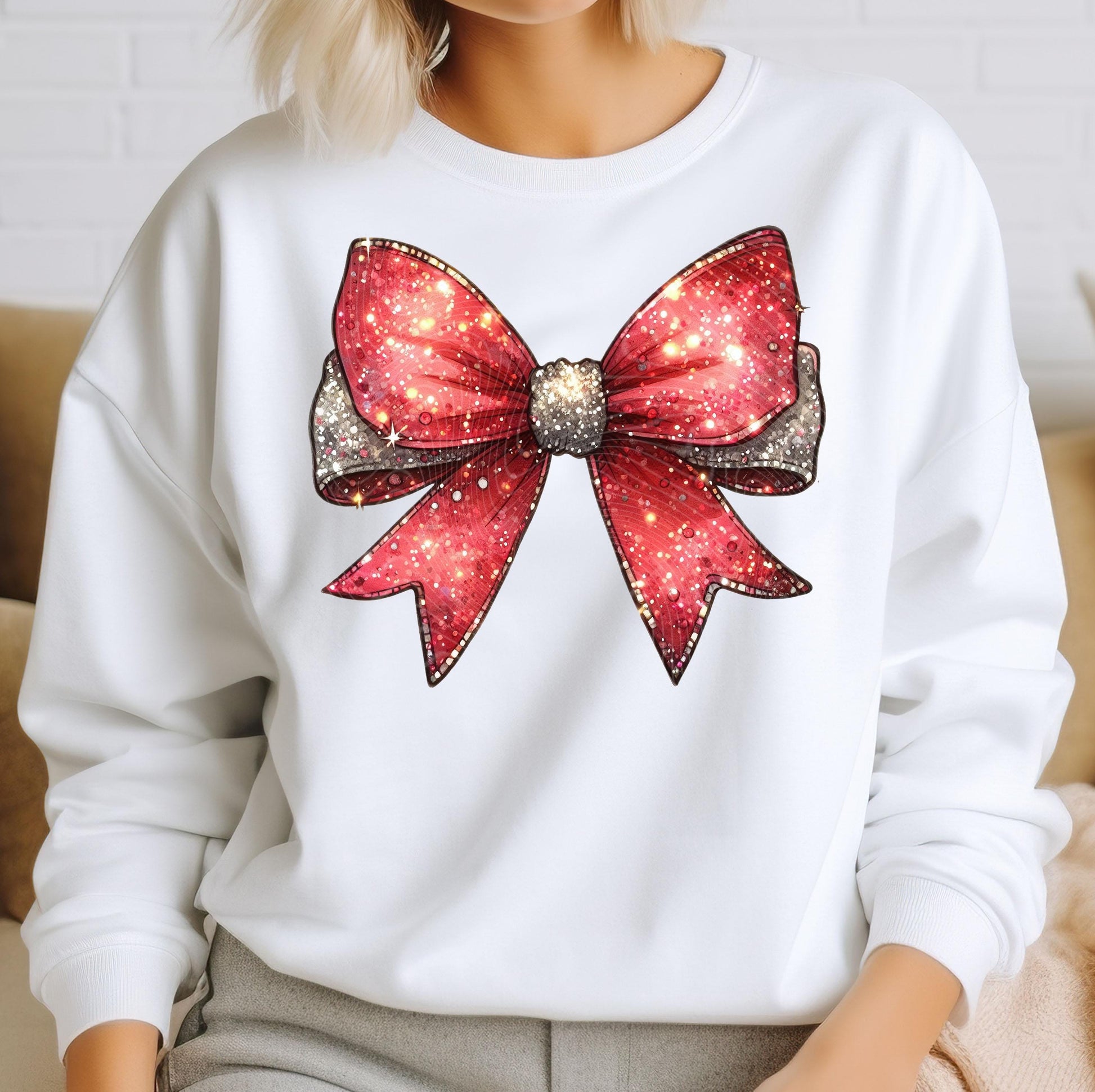 Christmas Red Glitter Bow DTF Transfer Ready For Press, Christmas DTF Prints, Heat Press Transfer, Direct To Film, Santa, Christmas Tree Dtf