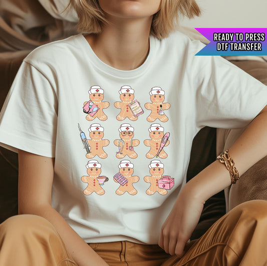 Cute Gingerbread Nurse Christmas DTF Transfers Ready For Press, Christmas DTF Prints, Heat Press Transfers, Direct To Film, Funny Nurse Dtf