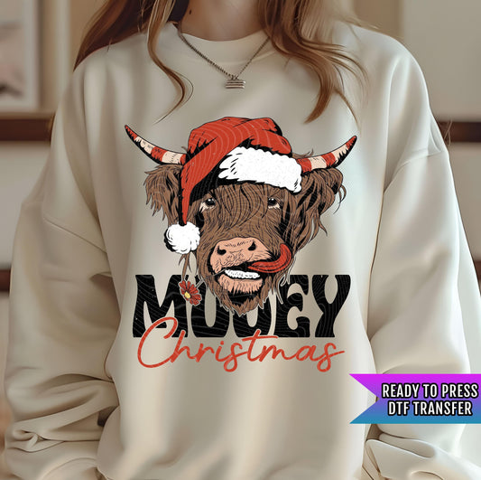 Mooey Christmas DTF Transfers Ready For Press, Country Christmas DTF Prints, Heat Press Transfers, Direct To Film, Cow Lover, Farm Christmas