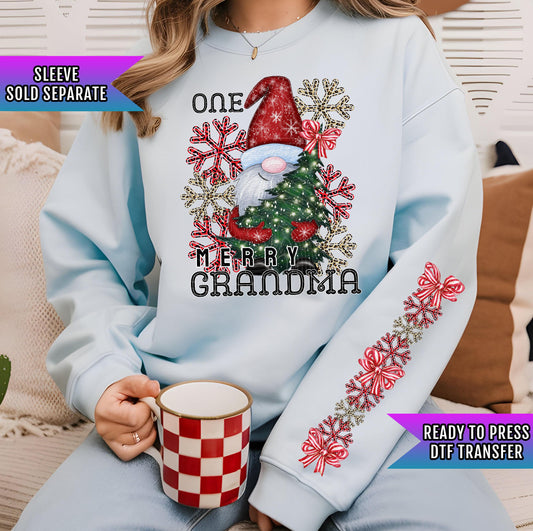 One Merry Gnome Grandma DTF Transfer Ready For Press, Very Merry Gnome Christmas DTF Print, Heat Press Transfers, Direct To Film, Family Dtf