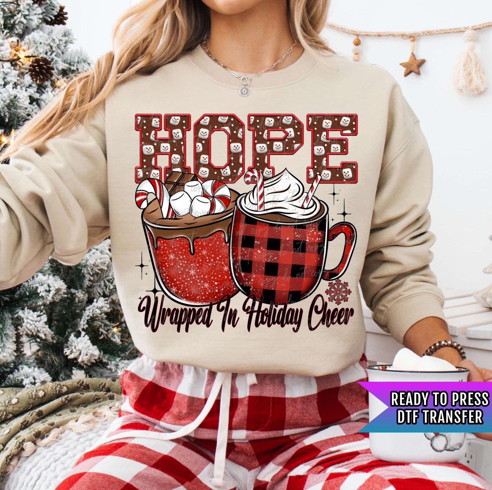 Hope Wrapped In Holiday Cheer DTF Transfers Ready For Press, Christmas DTF Print, Heat Press Transfer, Direct To Film, Peppermint Season Dtf