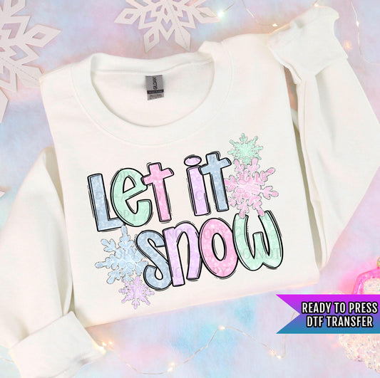 Let It Snow Pastel DTF Transfers, Christmas Dtf Prints, Winter DTF, Ready For Press, Snowflakes Winter Wishes Transfers, Heat Press Transfer