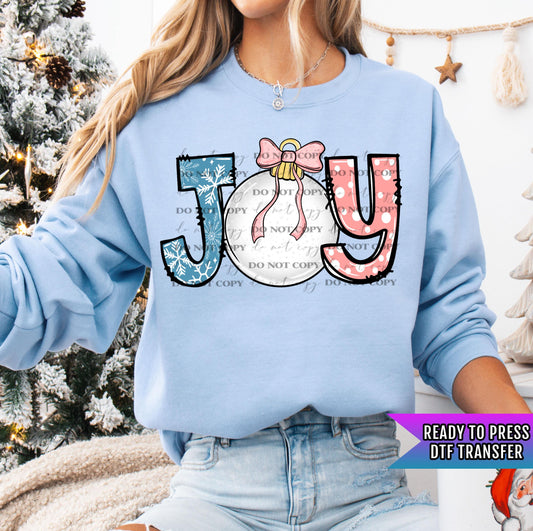 Joy DTF Transfers Ready For Press, Christmas Coquette Bow DTF Print, Heat Press Transfers, Direct To Film, Christian, Happy Holiday Days Dtf