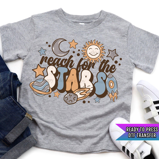 Reach For The Stars DTF Transfers Ready For Press, Planets DTF Prints, Heat Press Transfer, Direct To Film, The Stars Transfer, Solar System