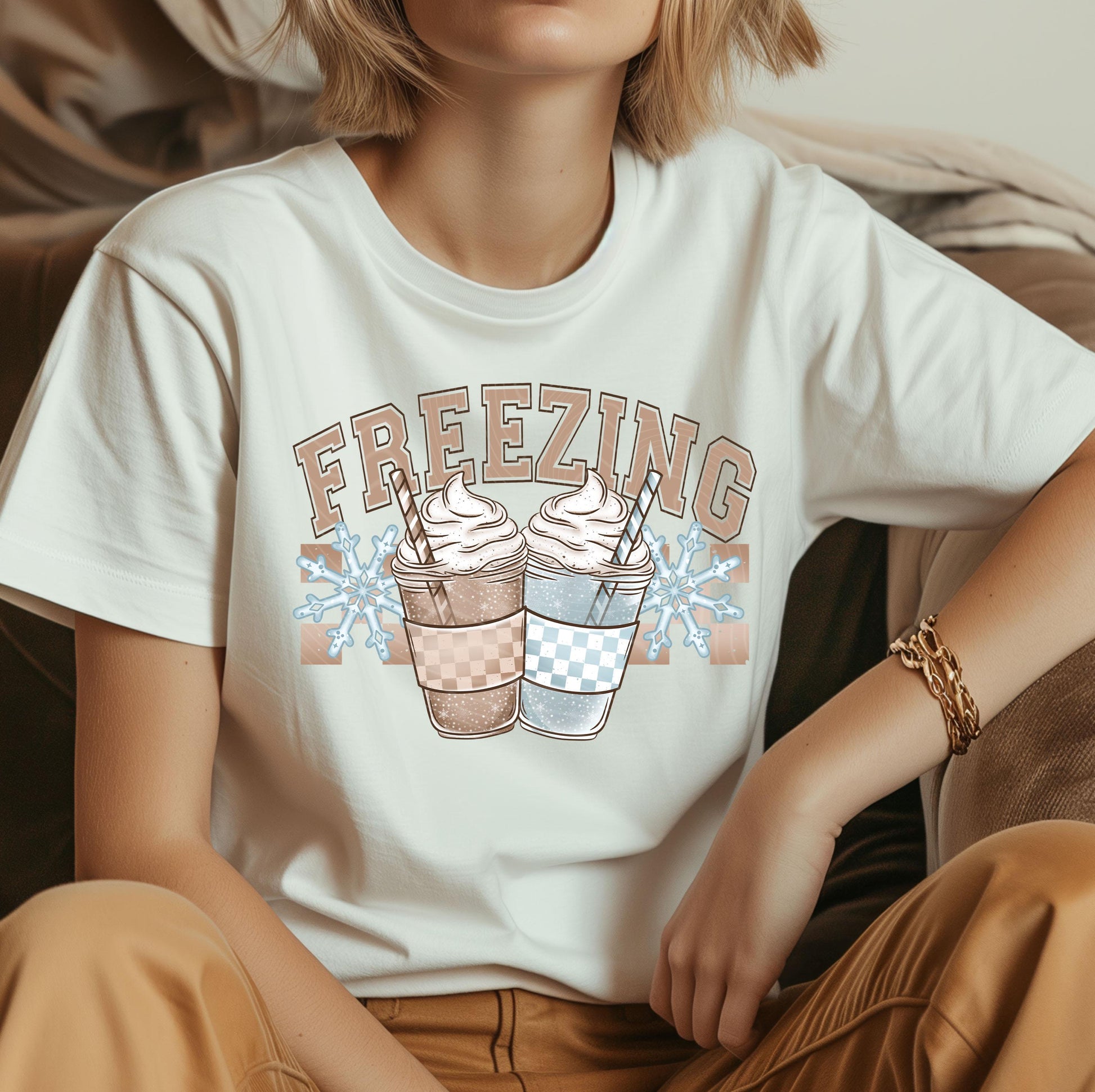 Freezing Frappuccino DTF Transfers Ready For Press, Christmas DTF Prints, Heat Press Transfers, Direct To Film, Winter Transfers, Snowflakes