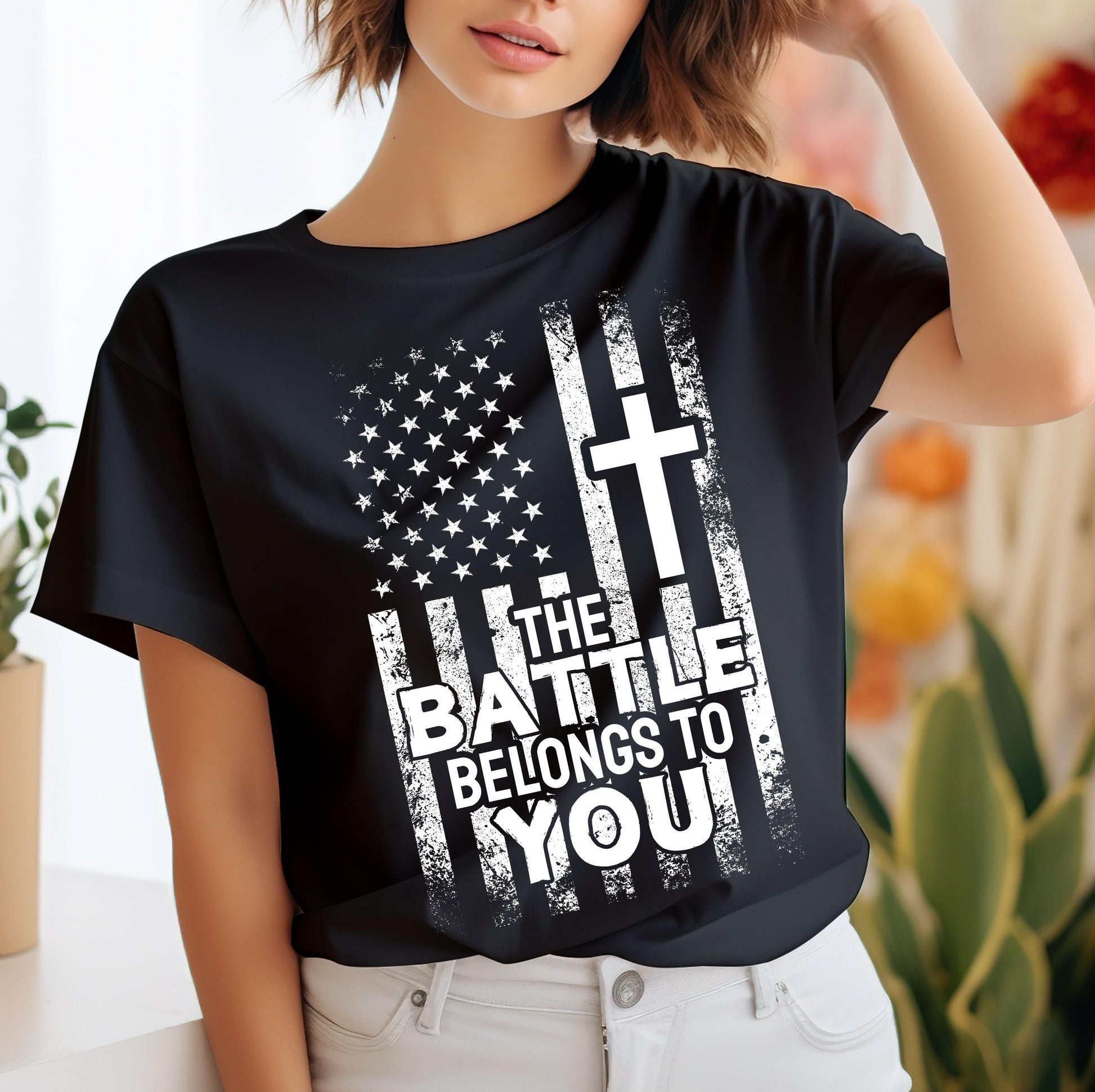 The Battle Belongs To You DTF Transfer Ready For Press, American Flag DTF Print, God, Heat Press Transfer, Direct To Film,Christian Transfer