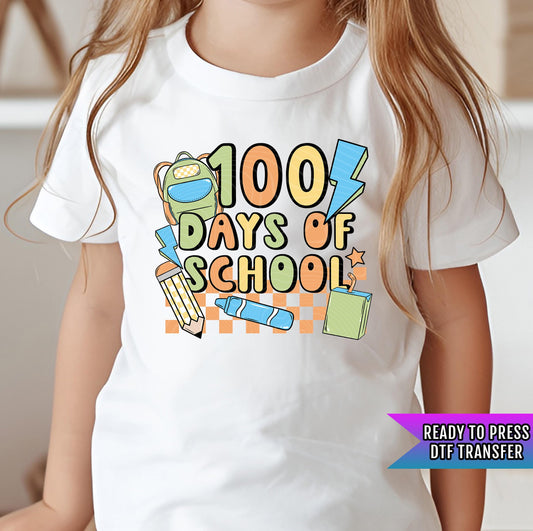 100 Days Of School DTF Transfers Ready For Press, Teacher DTF Print, Heat Press Transfer, Pencil Dtf, Direct To Film, Retro School Transfers