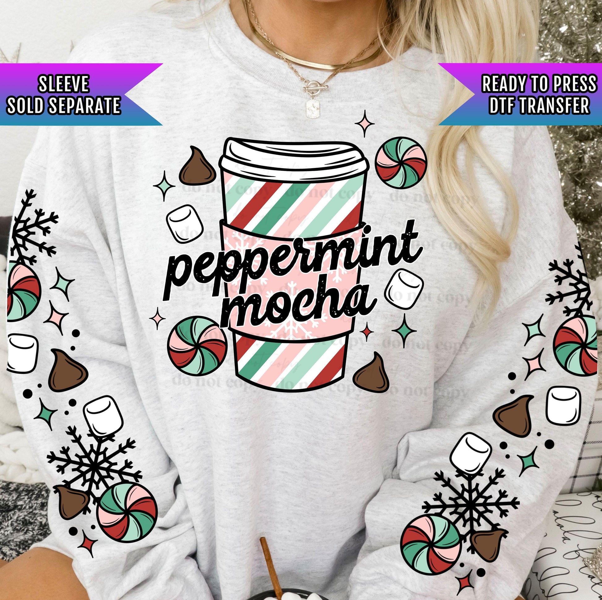 Peppermint Mocha DTF Transfer Ready For Press, Snowflafke Transfer, Christmas DTF Print, Heat Press Transfer, Direct To Film, Peppermint DTF