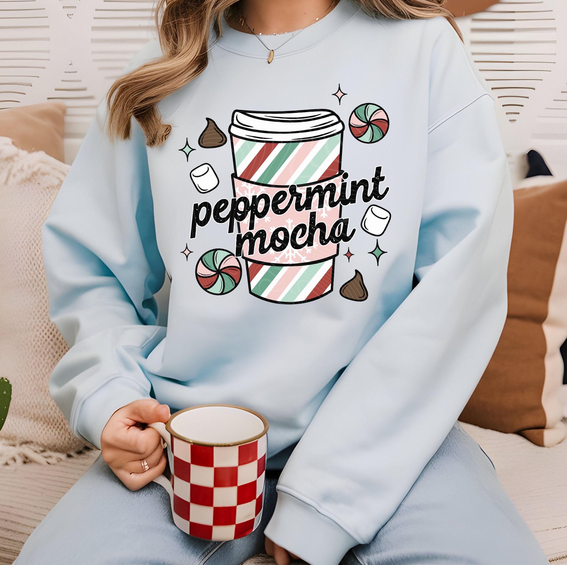 Peppermint Mocha DTF Transfer Ready For Press, Snowflafke Transfer, Christmas DTF Print, Heat Press Transfer, Direct To Film, Peppermint DTF