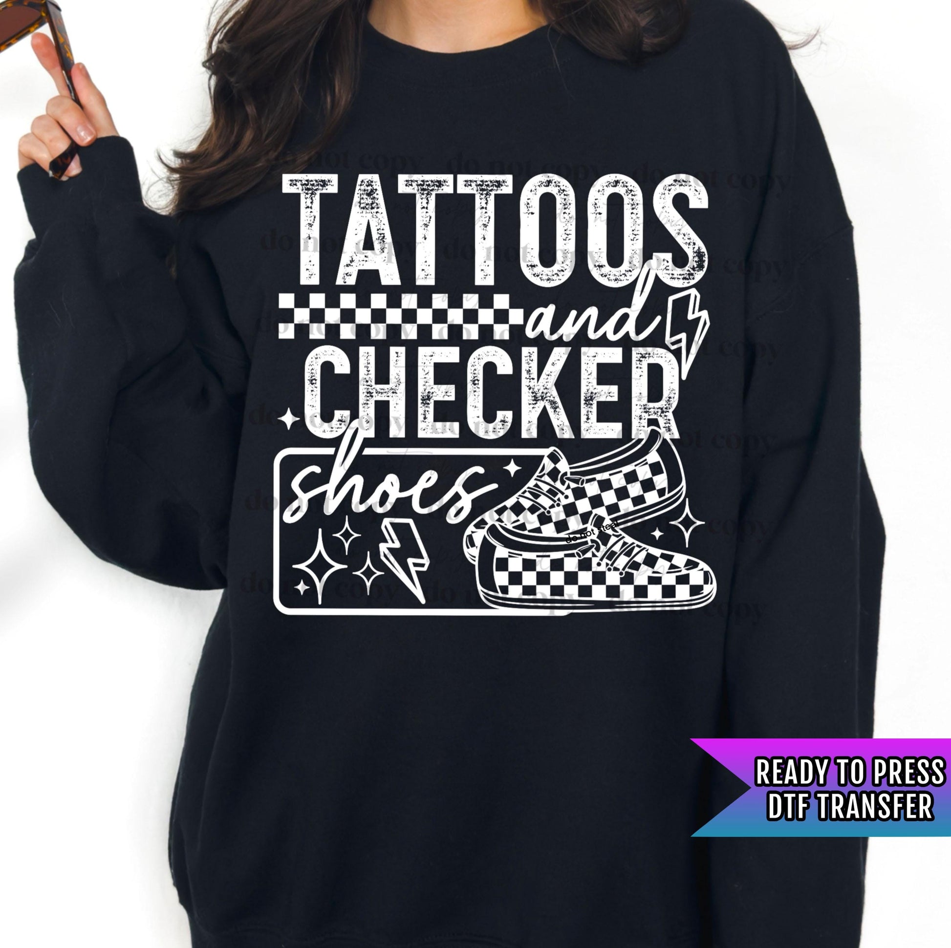 Tattoos And Checker Shoes DTF Transfers Ready For Press, Tattoos DTF Prints, Heat Press Transfers, Direct To Film, Adult Humor Dtf Transfer