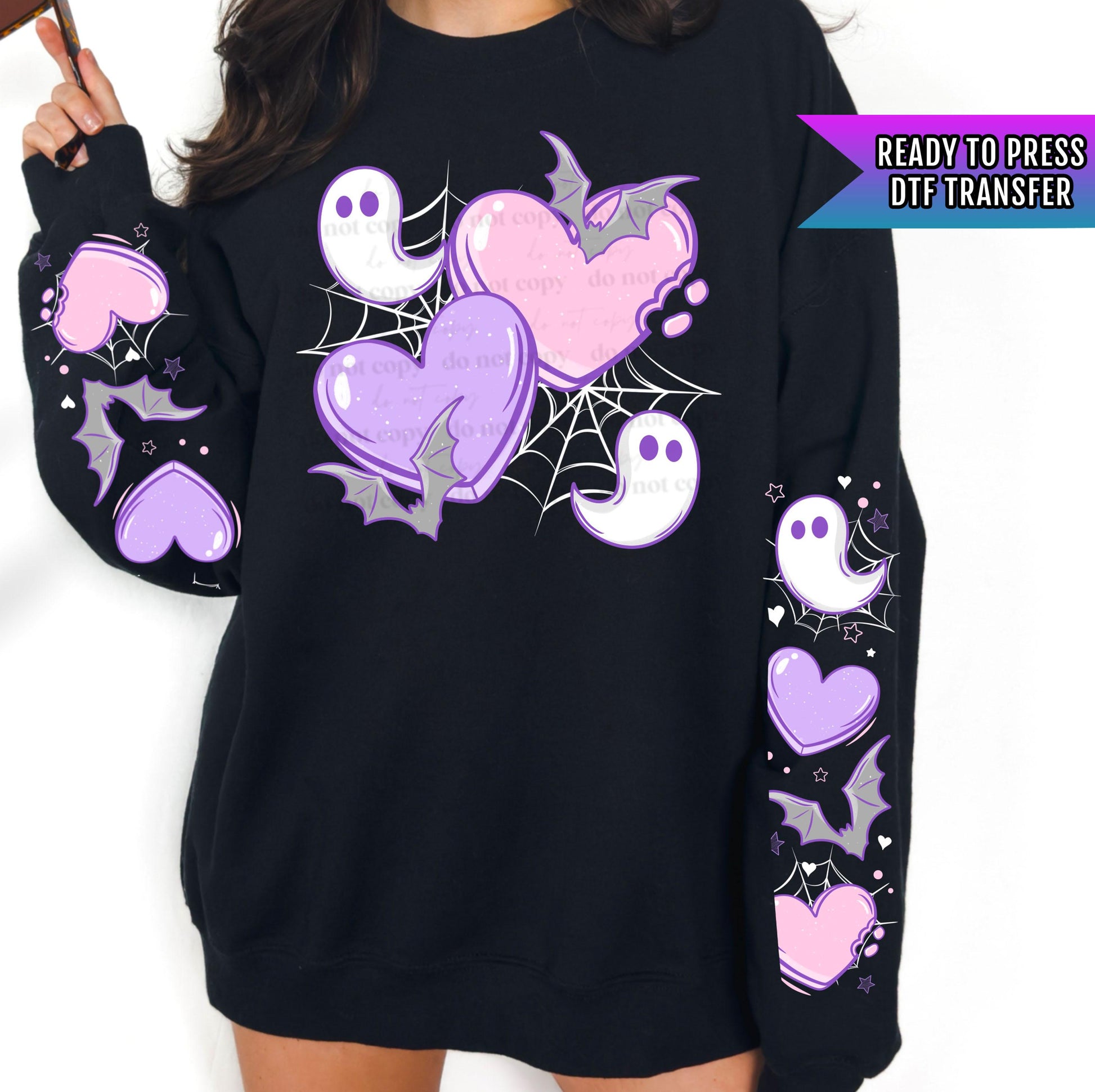 Spooky Hearts DTF Transfer Ready For Press, Happy Valentine&#39;s Day DTF Print, Spooky Ghost, Heat Press Transfer, Direct To Film,Love Transfer