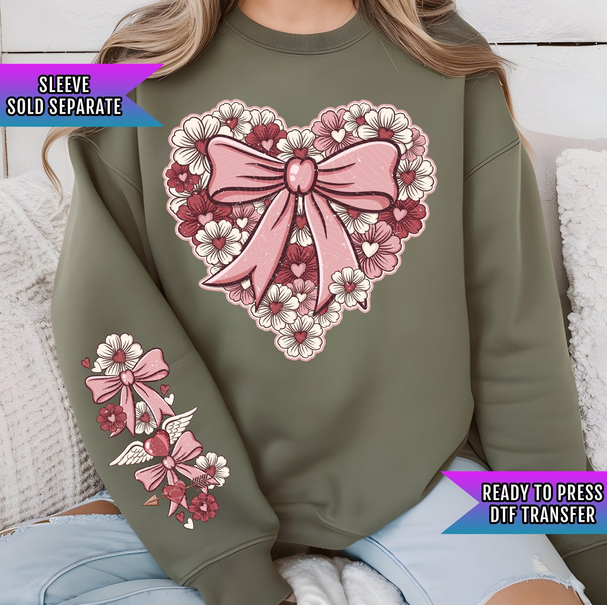 Floral Heart DTF Transfers Ready For Press, Coquette DTF Transfers, Valentines Day DTF Print, Heat Press Transfer, Direct To Film, Love Dtf