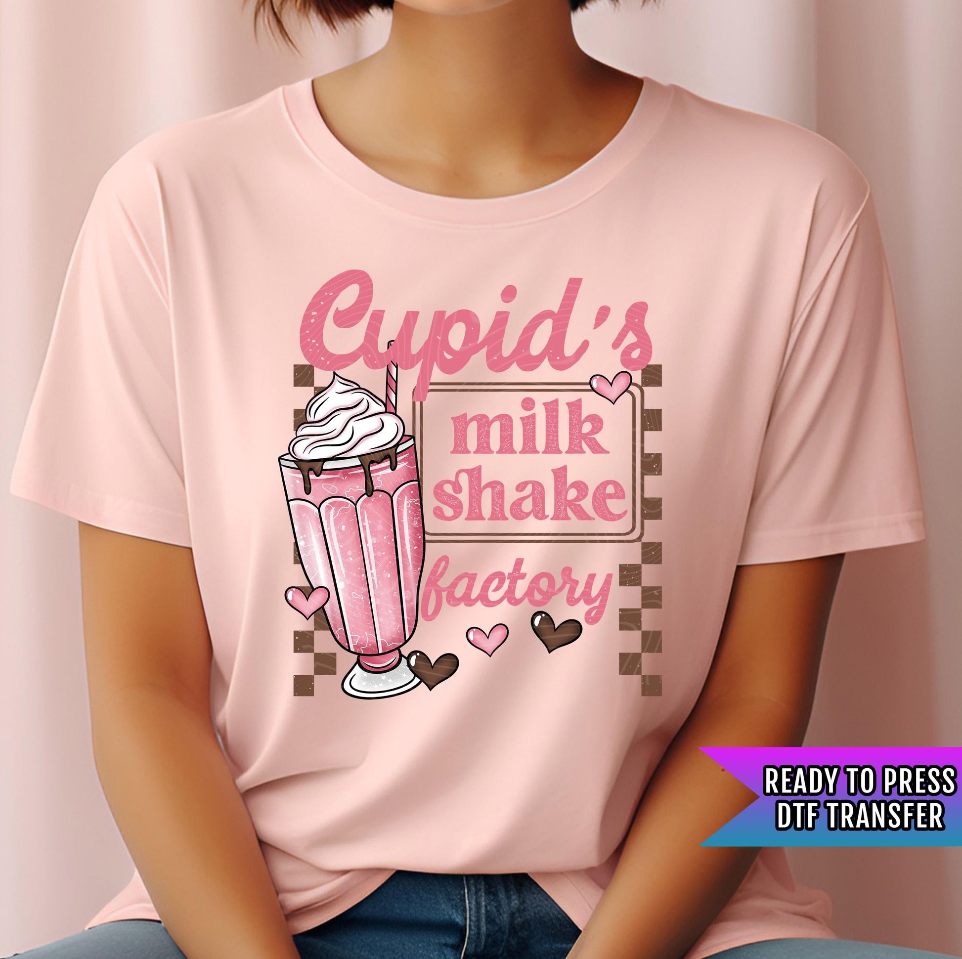 Cupid&#39;s Milkshakes DTF Transfer Ready For Press, Valentine&#39;s Day Dtf Print, Direct To Film, Heat Press Transfer, Love Transfer,Chocolate Dtf