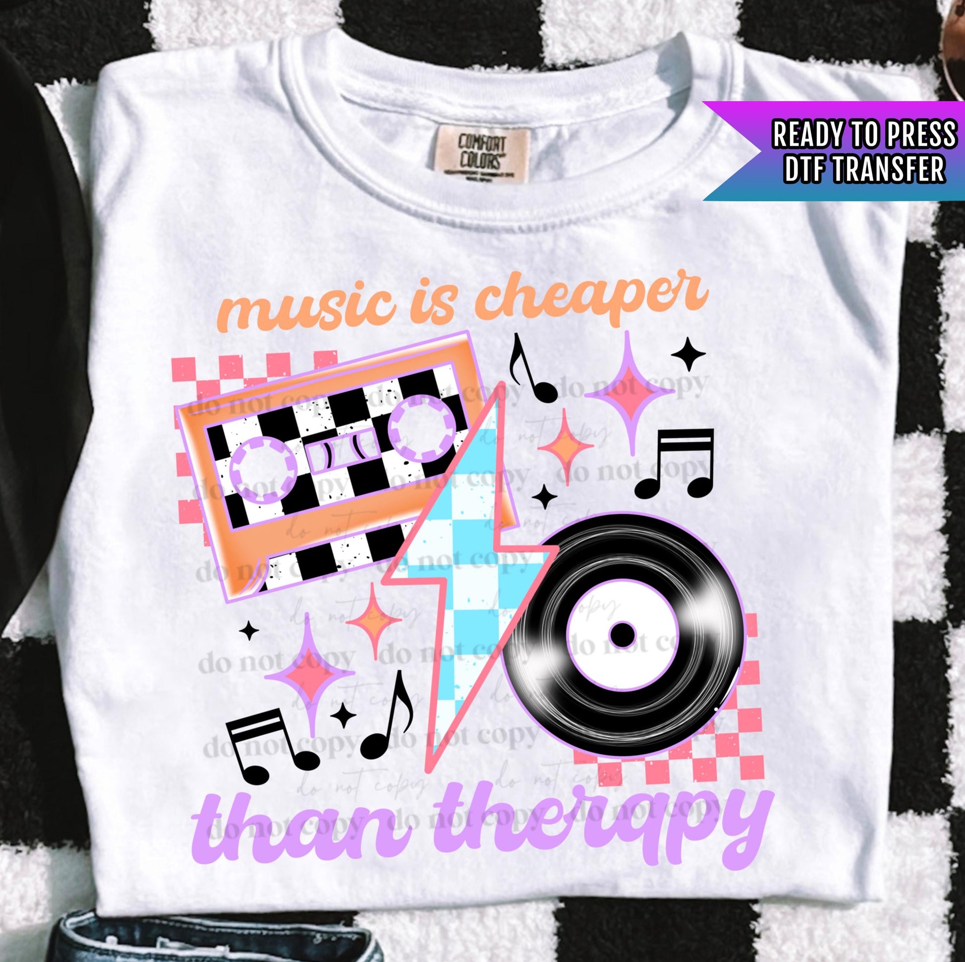 Music is Cheaper Than Therapy DTF Transfers Ready For Press, Music Dtf, Music is Cheaper DTF Prints, Heat Press Transfers, Direct To Film