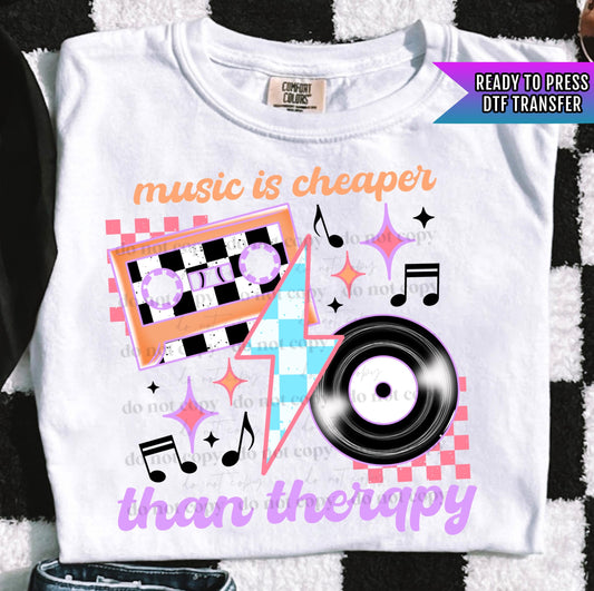 Music is Cheaper Than Therapy DTF Transfers Ready For Press, Music Dtf, Music is Cheaper DTF Prints, Heat Press Transfers, Direct To Film