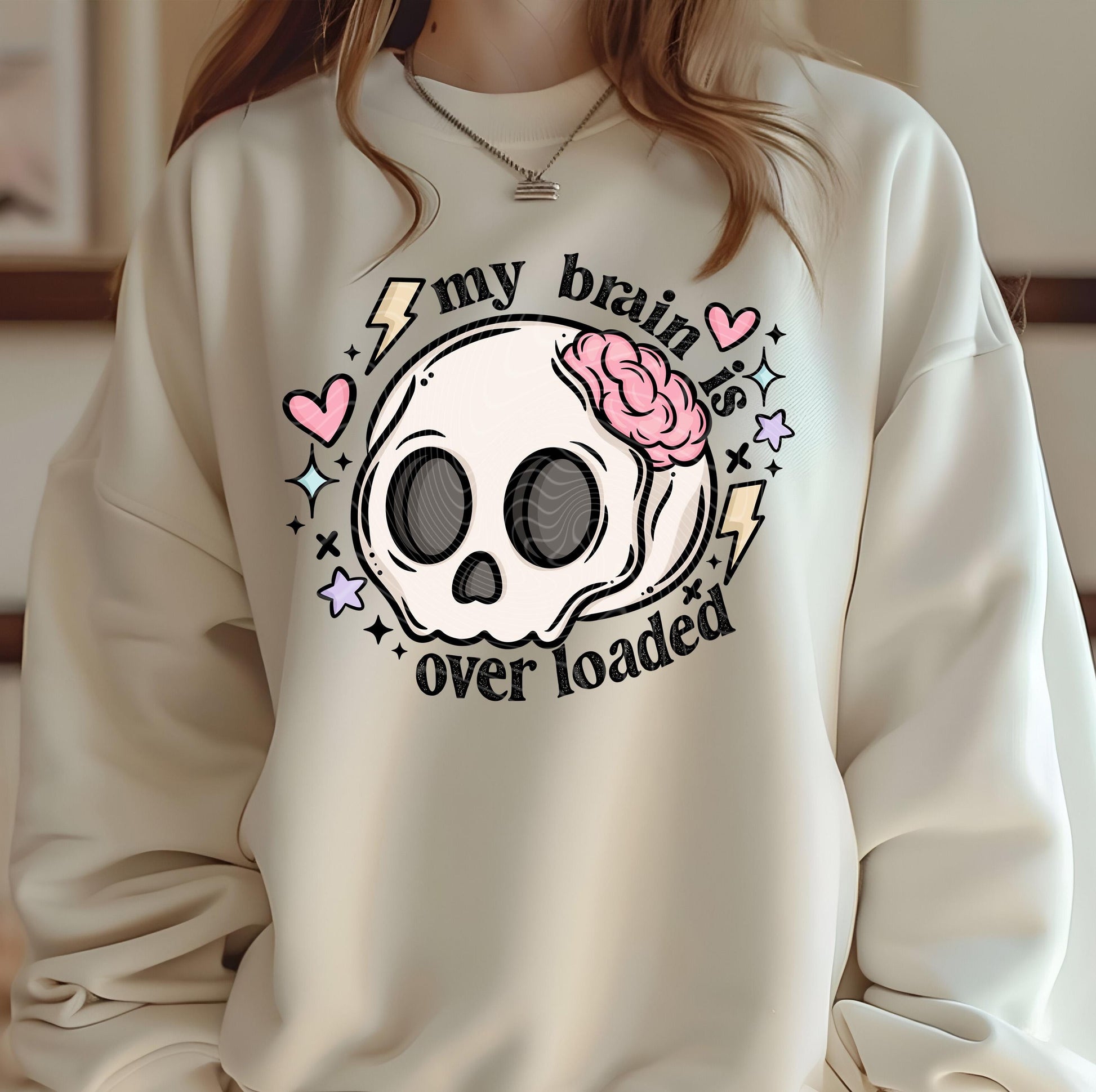 My Brain Is Overloaded DTF Transfer Ready For Press, Sarcastic Dtf Print, Direct To Film, Heat Press Transfer, Skull, Mental Health Transfer