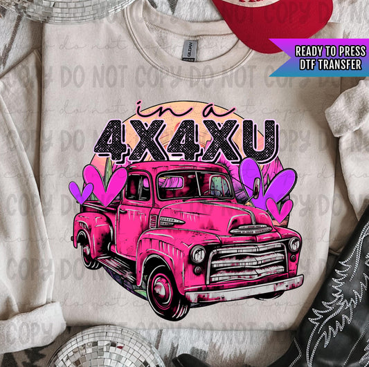 In A 4X4XU Pink Truck DTF Transfers Ready For Press, Happy Valentine&#39;s Day DTF Prints, Heat Press Transfers, Direct To Film, Love Transfers