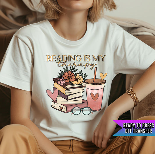 Reading Is My Therapy DTF Transfers Ready For Press, Book DTF Transfer, Book Dtf Print, Heat Press Transfer, Direct To Film,Reading Transfer