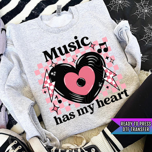Music Has My Heart DTF Transfers Ready For Press, Valentines Day DTF Prints, Heat Press Transfers, Direct To Film, Music Dtf Transfers
