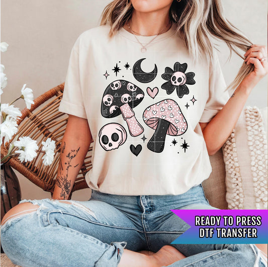 Spooky Love Shrooms DTF Transfer Ready For Press, Heat Press Transfer, Direct To Film, Mushrooms DTF Transfer, Mushrooms Dtf Print, T-shirt