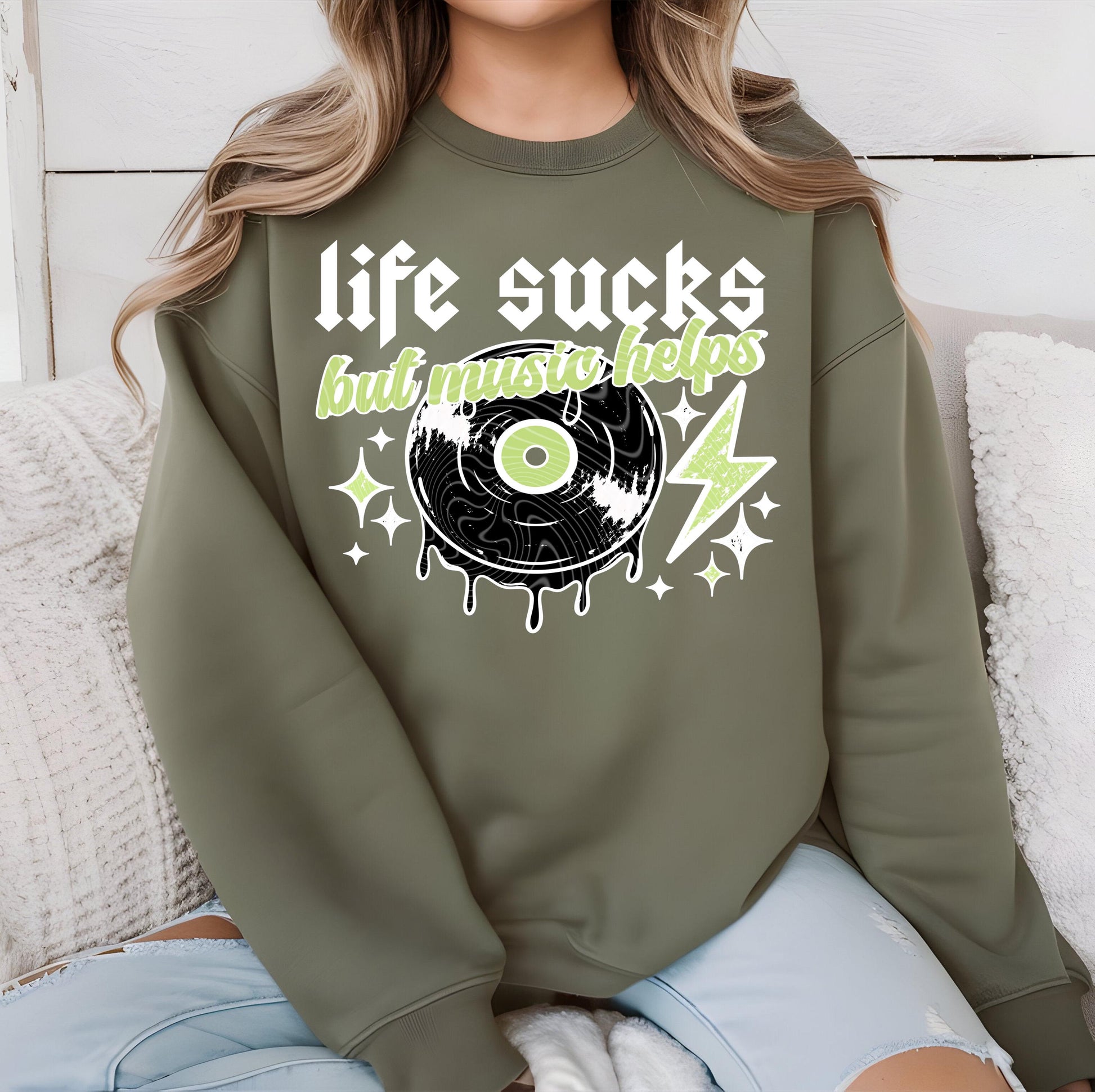 Life Sucks But Music Helps DTF Transfers Ready For Press, Humor Transfer, DTF Print, Direct To Film, Heat Press Transfer, Music DTF Transfer