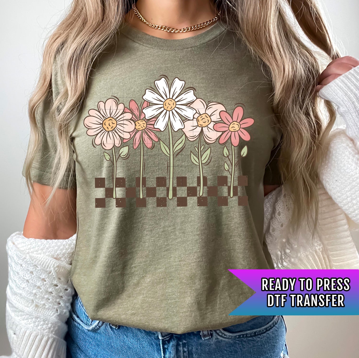 Checker Spring Florals DTF Transfer Ready For Press, Spring Dtf Print, Floral DTF Transfer, Direct To Film, Heat Press Transfer, Tshirt Dtf