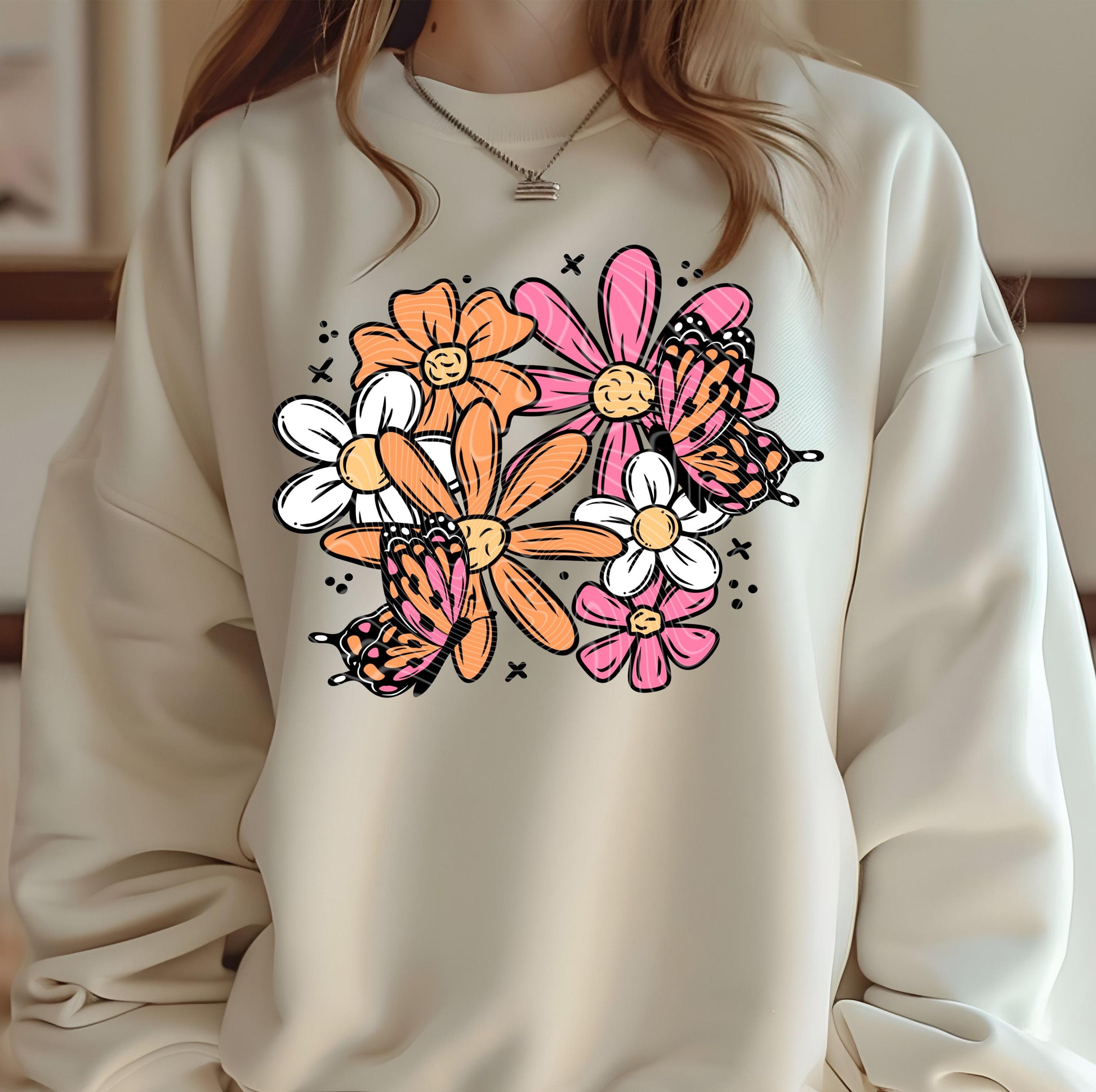 Floral DTF Transfer Ready For Press, Spring Dtf Print, Direct To Film, Floral DTF Print, Heat Press Transfer, Tshirt Transfer, Butterfly Dtf