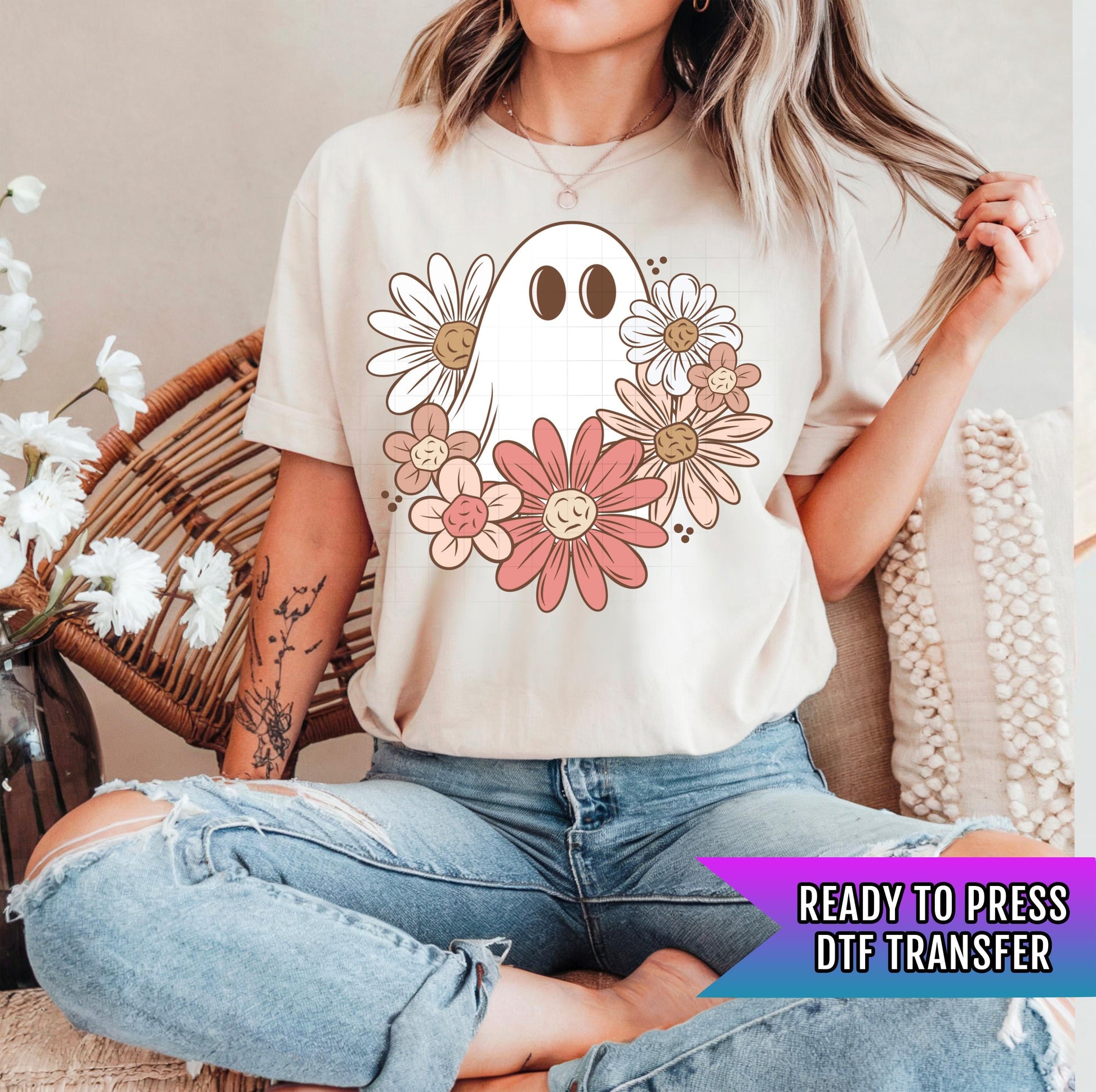 Spring Ghosty DTF Transfer Ready For Press, Dtf Print, DTF Transfer, Direct To Film, Heat Press Transfer, Hot Peel, Tshirt Transfers, Floral