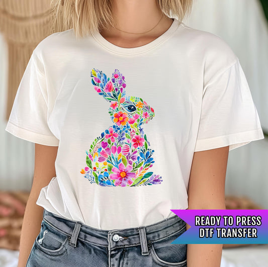 Floral Bunny DTF Transfer Ready For Press, Easter Bunny Dtf Prints, Direct To Film, DTF Print, Easter Transfers, Easter Heat Press Transfers
